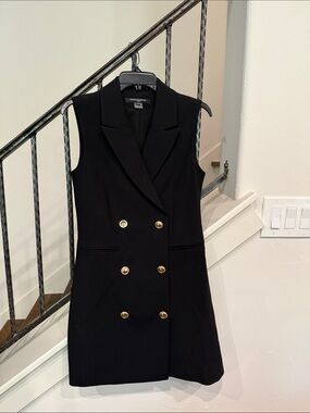 French Connection Black Sleeveless Double-Breasted Dress with Gold Buttons